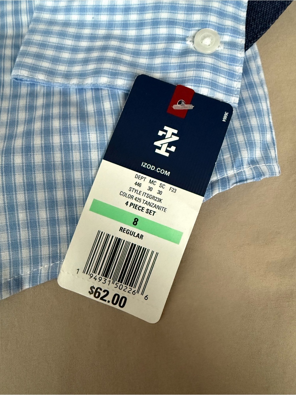 Kids Izod Navy Vest & Pants with Light Blue Gingham Shirt - Size 8 - Picture 2 of 2
